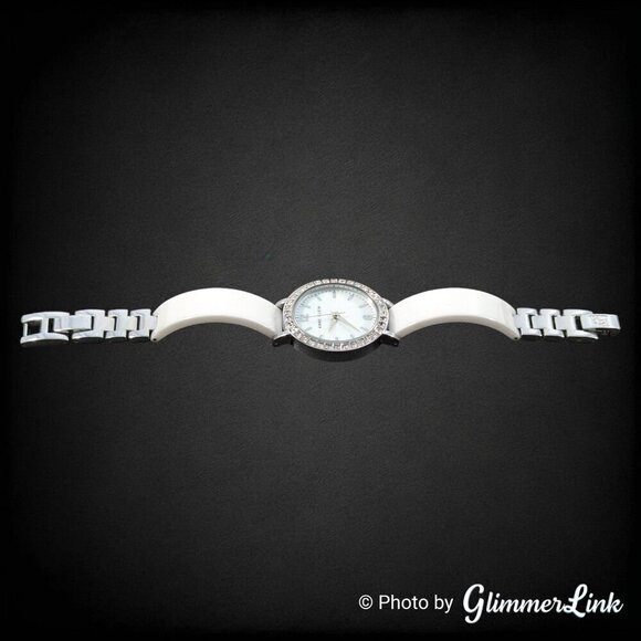 Anne Klein AK1443 White Ceramic Collection Clear Crystals Ladies Watch - Picture 6 of 14